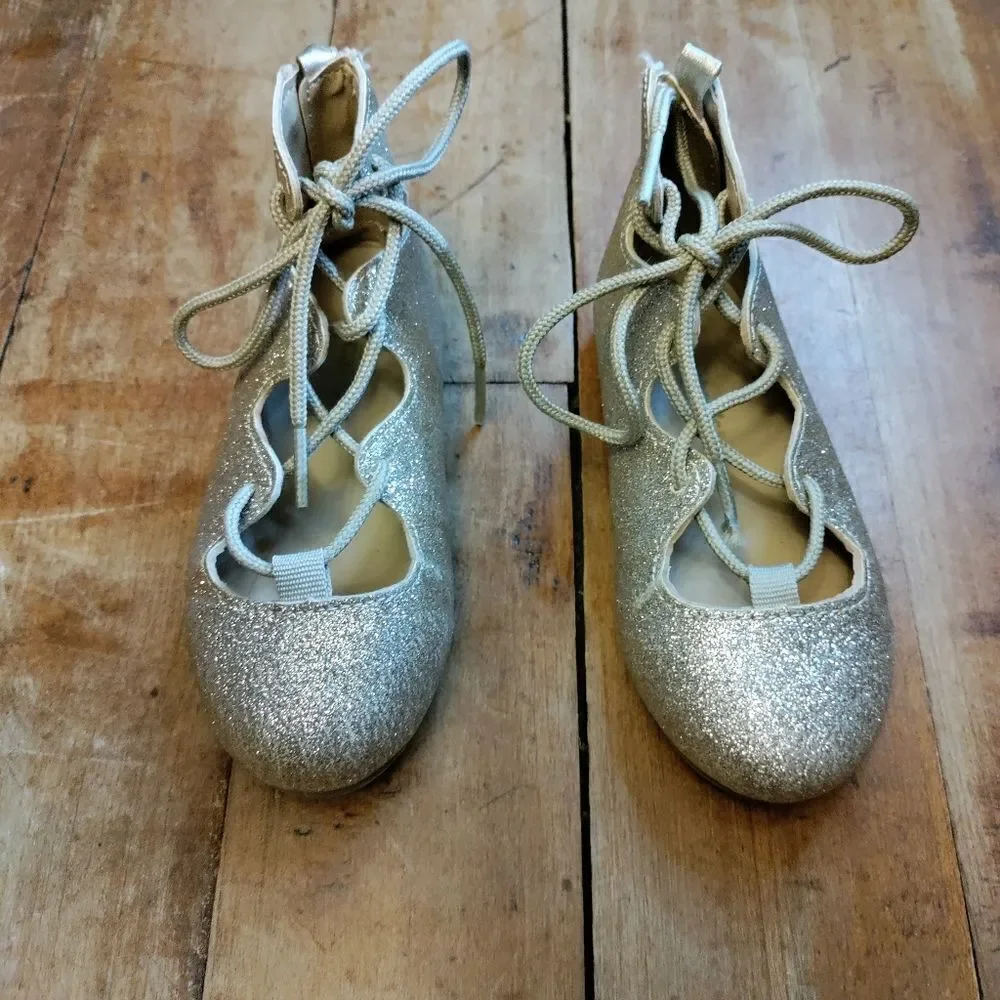 Carters size 7 dress shoes gold glitter lace up birthday shoes special occasion